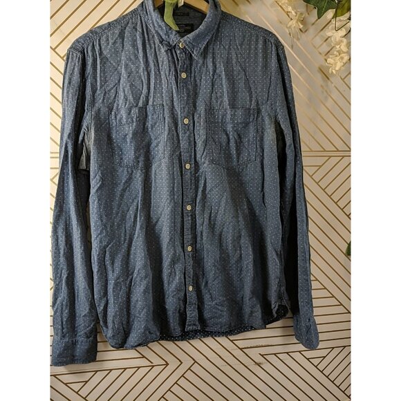 ALL SAINTS Men's Blue Button Up Long Sleeve Collar Slim FIt Size XL - Picture 3 of 9